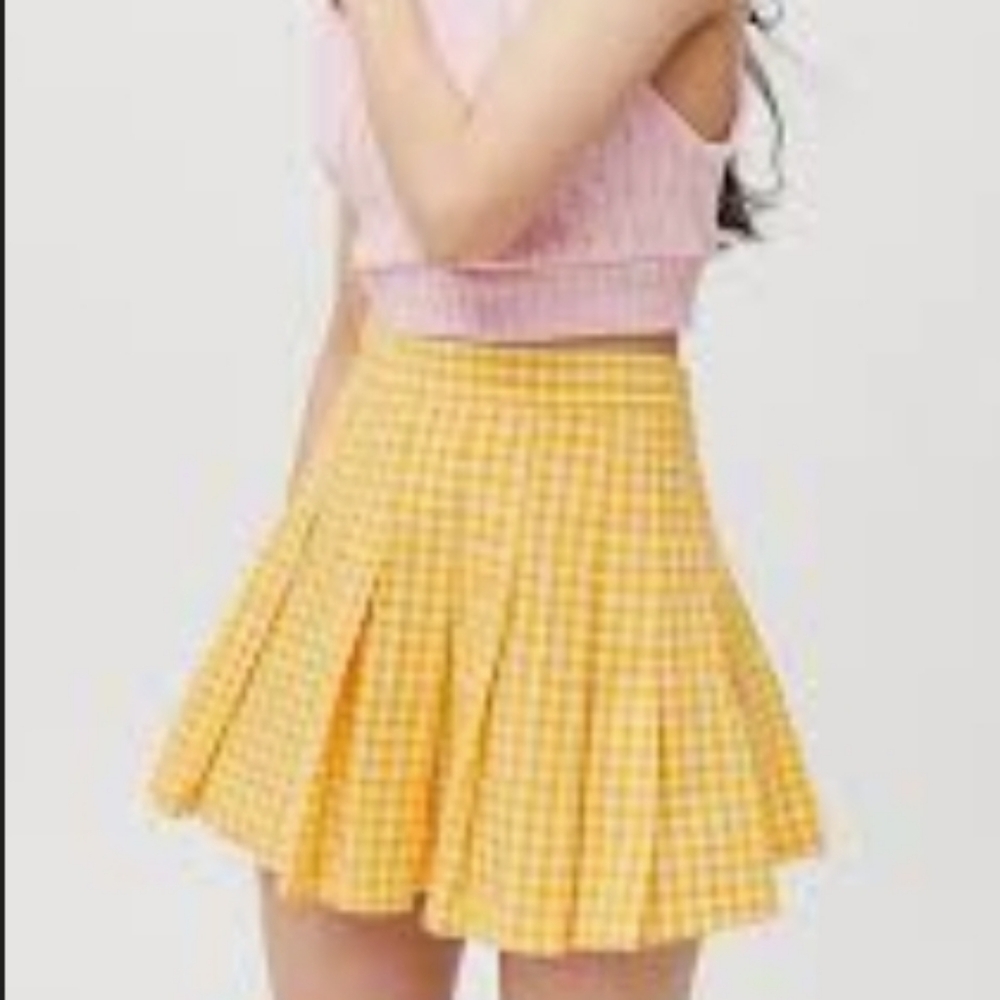 Urban Outfitters Katie Yellow Plaid Pleated Mini Skirt